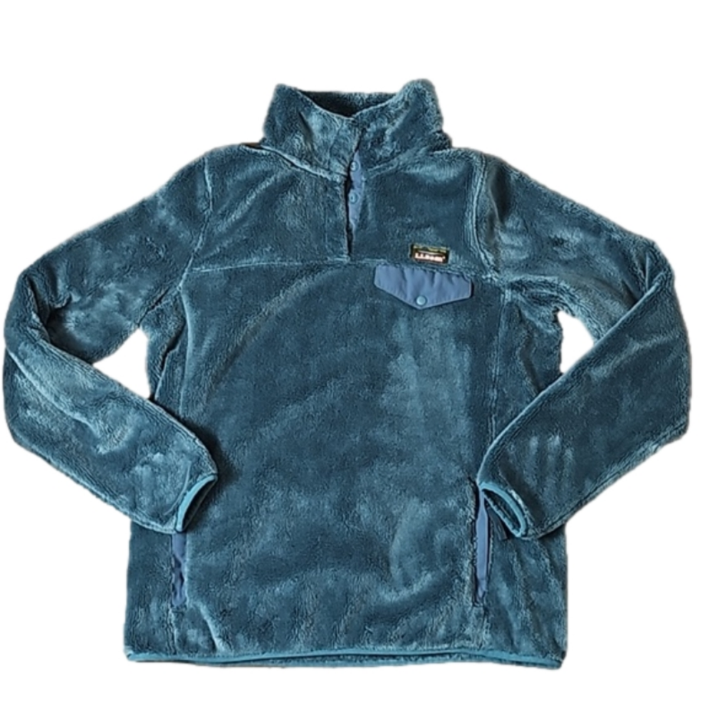 L.L. Bean Teal Blue Plush Fleece Pullover Jacket